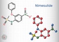 Nimesulide molecule. It is nonsteroidal anti-inflammatory drug NSAID. Structural chemical formula, molecule mode. Sheet of paper