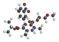 Nimodopine vasospasm drug molecule. 3D rendering. Atoms are represented as spheres with conventional color coding: hydrogen (white