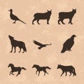 nine animals silhouettes icons