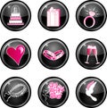 Nine black glossy wedding web icons. Royalty Free Stock Photo