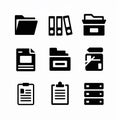 Nine black office and document on white background Royalty Free Stock Photo