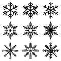 Nine black snowflakes set icon winter crystal snow vector