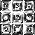 Nine black square spiral pattern over white