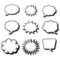Nine Black and White Comic Speech Bubbles and Starbursts talk bubble thought bubble Royalty Free Stock Photo