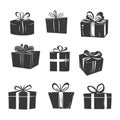 Collection of Nine Monochrome Gift Boxes, Presents, Wrapped Packages Royalty Free Stock Photo