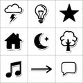 Nine black and white icon drawings arranged in a grid pattern on a white background square format Royalty Free Stock Photo