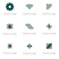 Nine blue and gray flower logos with geometric shapes in pack. for the celebration of the religion and architecture of the Middle Royalty Free Stock Photo