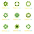 Nine blue and green flower logos with geometric shapes in pack. for the celebration of the religion and architecture of the Middle