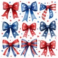 Nine bows are arranged in a grid, featuring a patriotic color scheme of red, white, and blue with star patterns and stripes Royalty Free Stock Photo