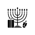 Nine-branched menorah black glyph icon