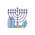 Nine-branched menorah RGB color icon