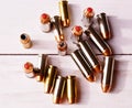 Nine 40 caliber hollow point bullets and eight 44 special bullets with red tips