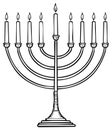 Nine Candled Menorah with Flame Details Stylized Line Art Royalty Free Stock Photo
