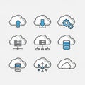 Displays another cloud with a database one with a network hub and a plain Royalty Free Stock Photo