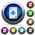 Nine of clubs card round glossy buttons Royalty Free Stock Photo