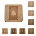 Nine of clubs card wooden buttons