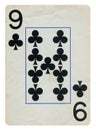 Nine of Clubs Vintage playing card - isolated on white
