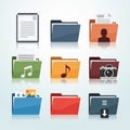 Musical note, orange folder with another musical note, brown folder Royalty Free Stock Photo