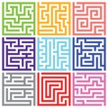 Nine colorful isolated maze vector pack