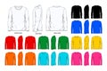 Nine colors long sleeve t shirt design template front side and back view Royalty Free Stock Photo