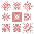 Nine cross stitch snowflakes pattern, Scandinavian style Royalty Free Stock Photo