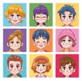 nine cute youngs teenagers manga anime characters