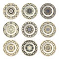 Nine decorative plates with circular colored pattern