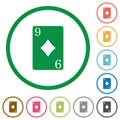 Nine of diamonds card flat icons with outlines