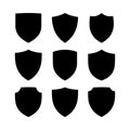Nine Different Black Shield Shapes On White Background emblem crest Royalty Free Stock Photo