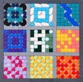 Nine different coloured patterns