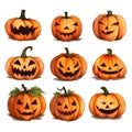 Nine different pumpkins to choose from, a Halloween image on a white isolated background