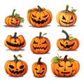 Nine different pumpkins to choose from, a Halloween image on a white isolated background