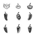 Collection of Nine Different Chili Peppers, Spicy Food Icons Royalty Free Stock Photo