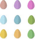 Nine easter egg designs in different colors