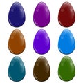 Nine Easter eggs. Realistic eggs. Dark glossy color.