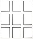 Nine empty frames on white wall exhibition Royalty Free Stock Photo