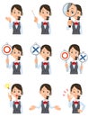 Nine facial expressions and gestures of women wearing a headset