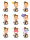 Nine facial expressions of young men who operate smartphones
