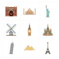 Nine flat landmark icons Royalty Free Stock Photo