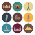 Nine flat landmark icons Royalty Free Stock Photo
