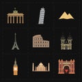 Nine flat landmark icons Royalty Free Stock Photo