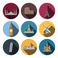 Nine flat landmark icons Royalty Free Stock Photo