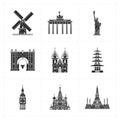 Nine flat landmark icons Royalty Free Stock Photo
