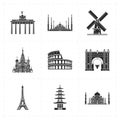 Nine flat landmark icons Royalty Free Stock Photo