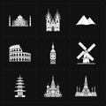 Nine flat landmark icons Royalty Free Stock Photo