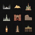 Nine flat landmark icons Royalty Free Stock Photo