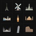 Nine flat landmark icons Royalty Free Stock Photo