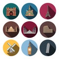 Nine flat landmark icons Royalty Free Stock Photo