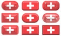 Nine glass buttons of the Flag of Switzerland