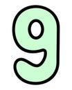 Nine. Green number nine with rounded corners. Arabic number symbol. Cartoon style
